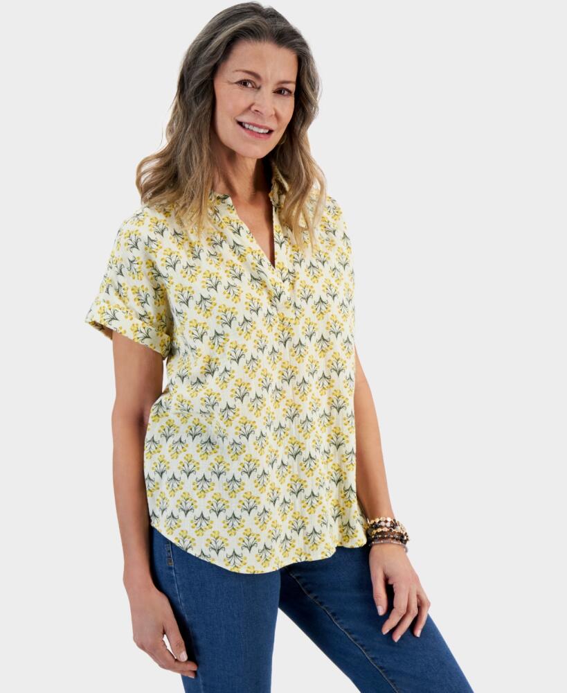 Style & Co Petite Floral Gauze Camp Shirt, Created for Macy's - Flower Yellow Cover