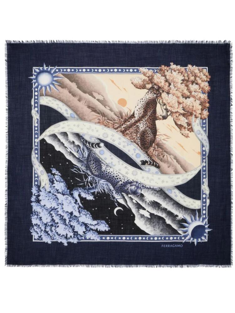 Ferragamo Day & Night-print shawl - Blue Cover