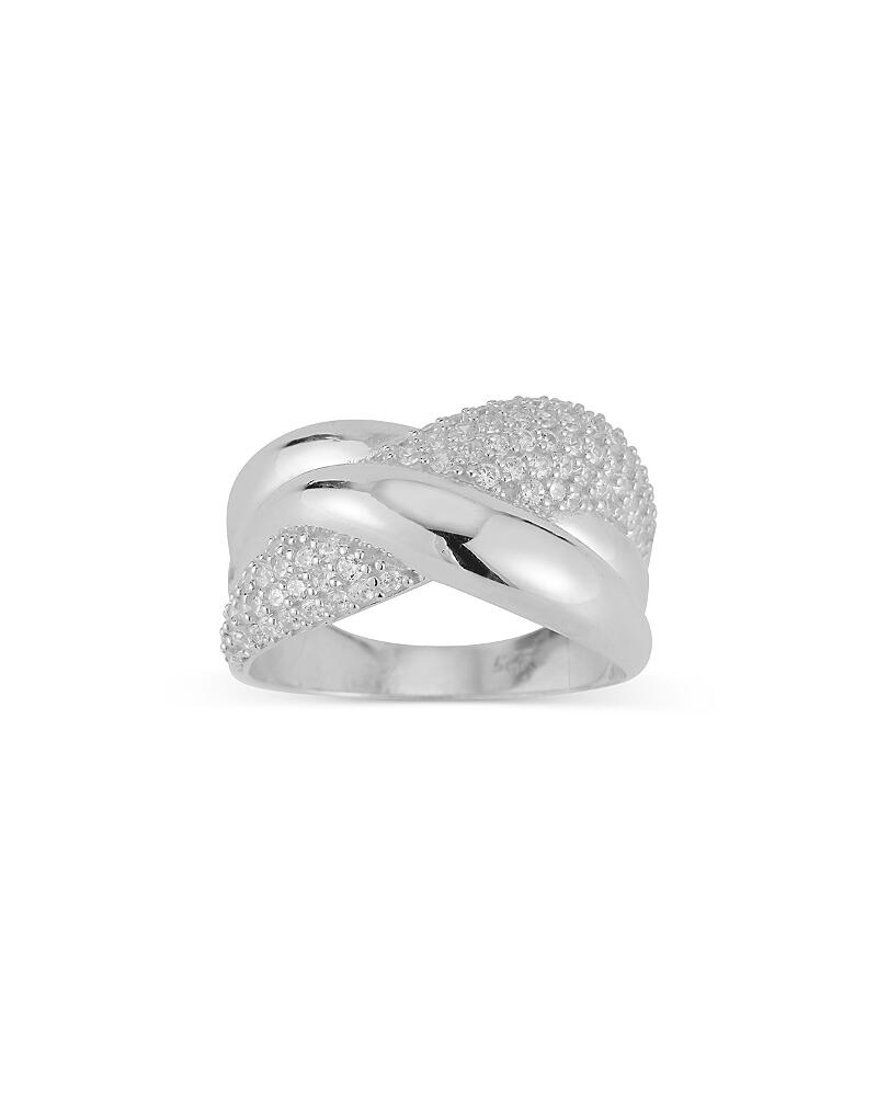 Aqua Pave Crossover Ring in Rhodium Plated Sterling Silver - Exclusive Cover