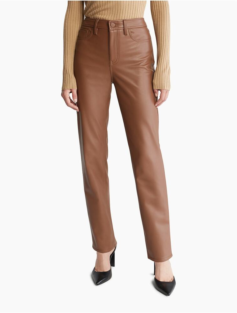 Calvin Klein Women's Faux Leather Straight Leg Pants - Brown Cover