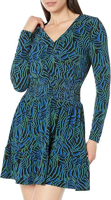 MICHAEL Michael Kors Long Sleeve Zebra Smock Waist Dress (Royal) Women's Dress Cover