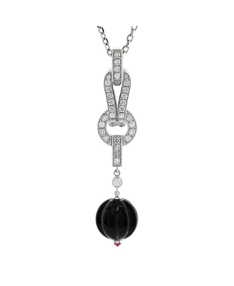 Pre-Owned Cartier Agrafe Drop Pendant Necklace 18K White Gold with Diamonds, Onyx, and Rubelite Cover