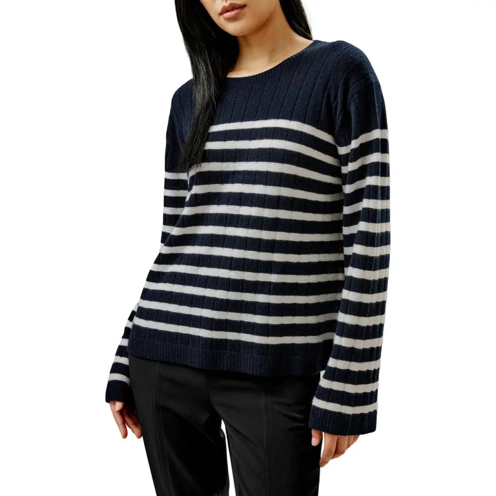 Lilysilk Drop-Shoulder Striped Cashmere Sweater in Blue And White Stripes Cover