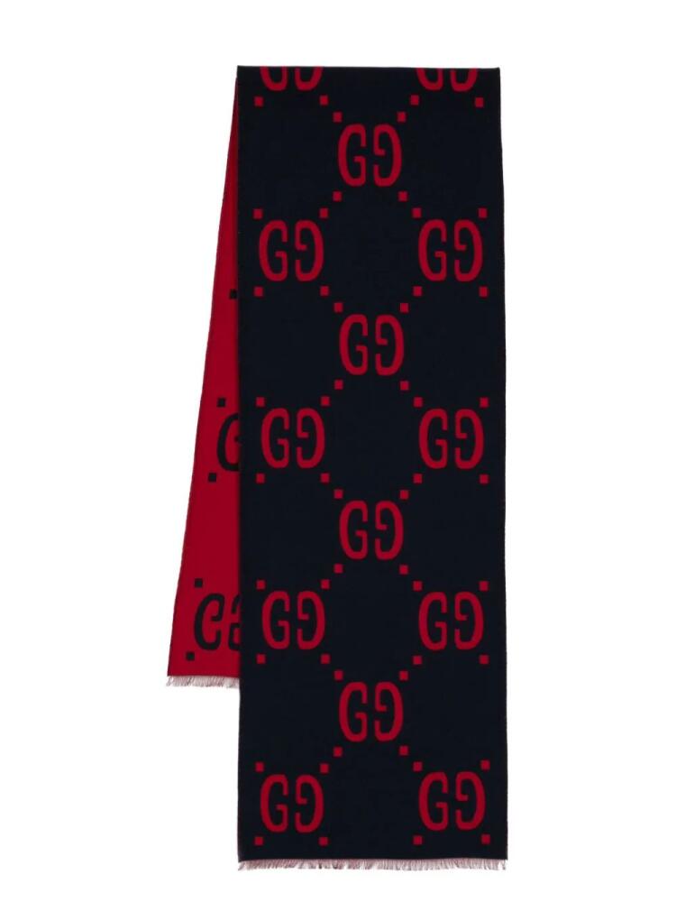 Gucci GG jacquard fringed scarf - Blue Cover