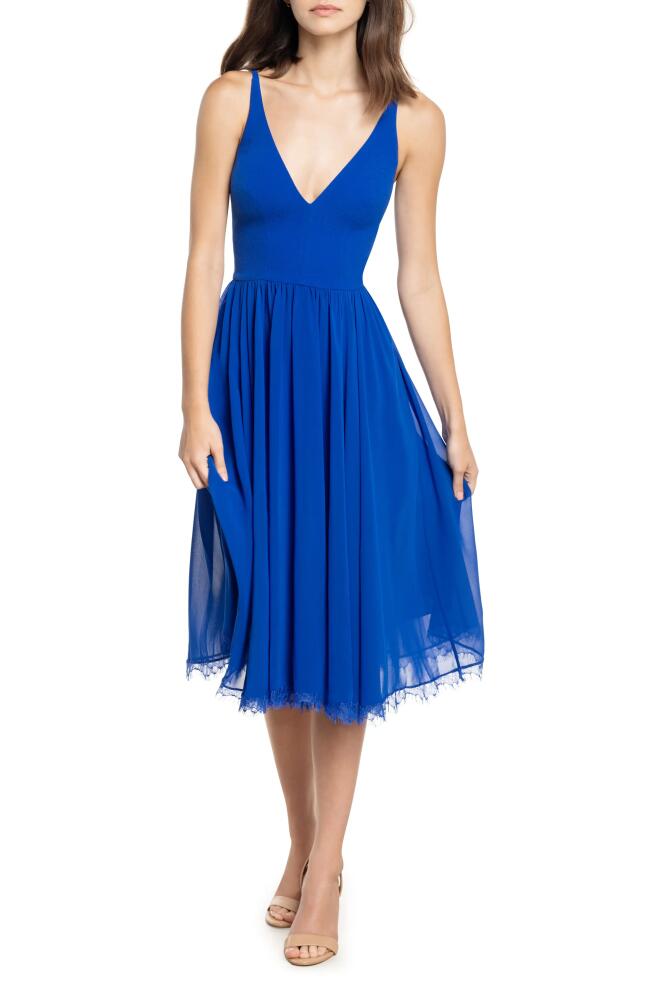 Dress the Population Alicia Mixed Media Midi Dress in Electric Blue Cover