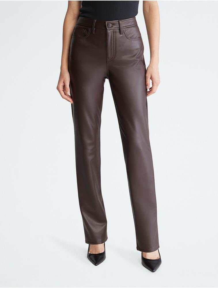 Calvin Klein Women's Faux Leather Straight Leg Pants - Brown Cover