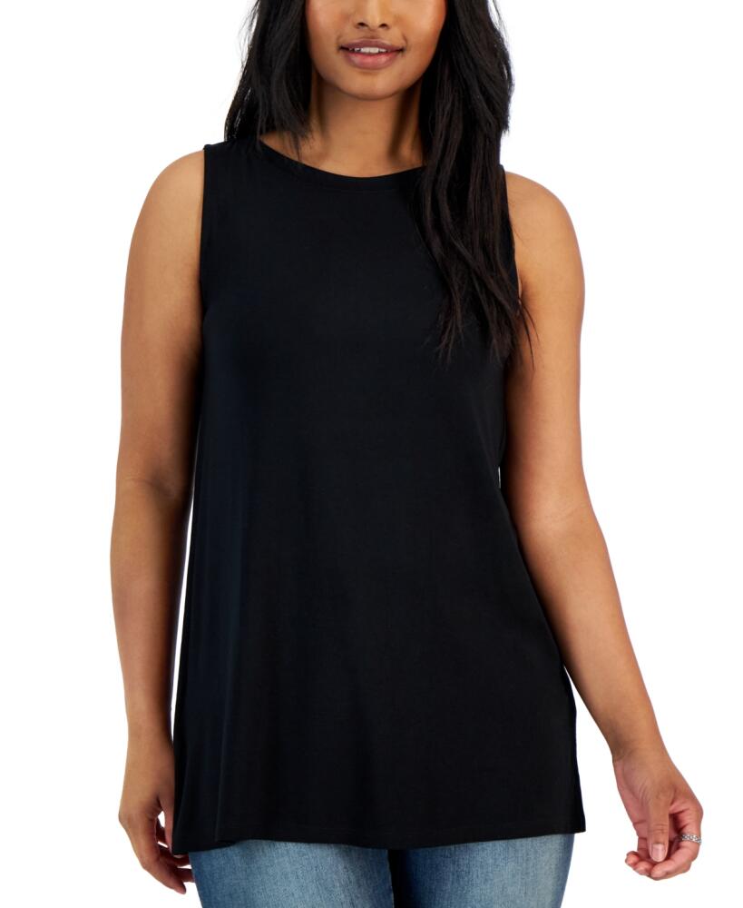 Style & Co Petite Boat-Neck Layering Sleeveless Tank Top, Created for Macy's - Deep Black Cover