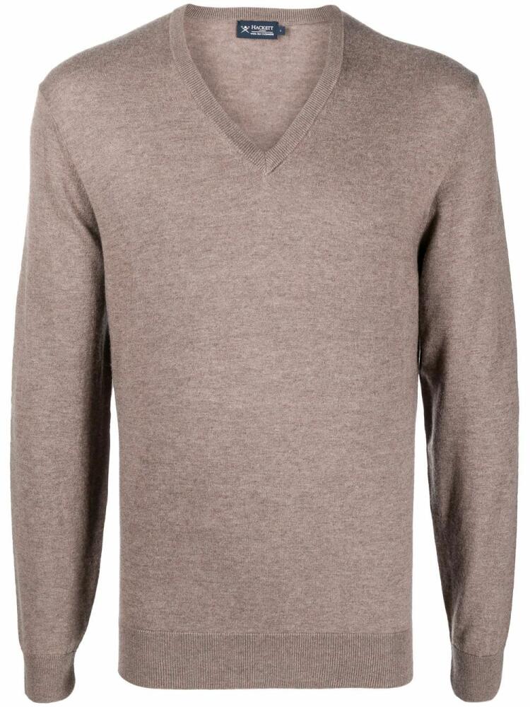 Hackett ribbed-knit V-neck sweater - Brown Cover