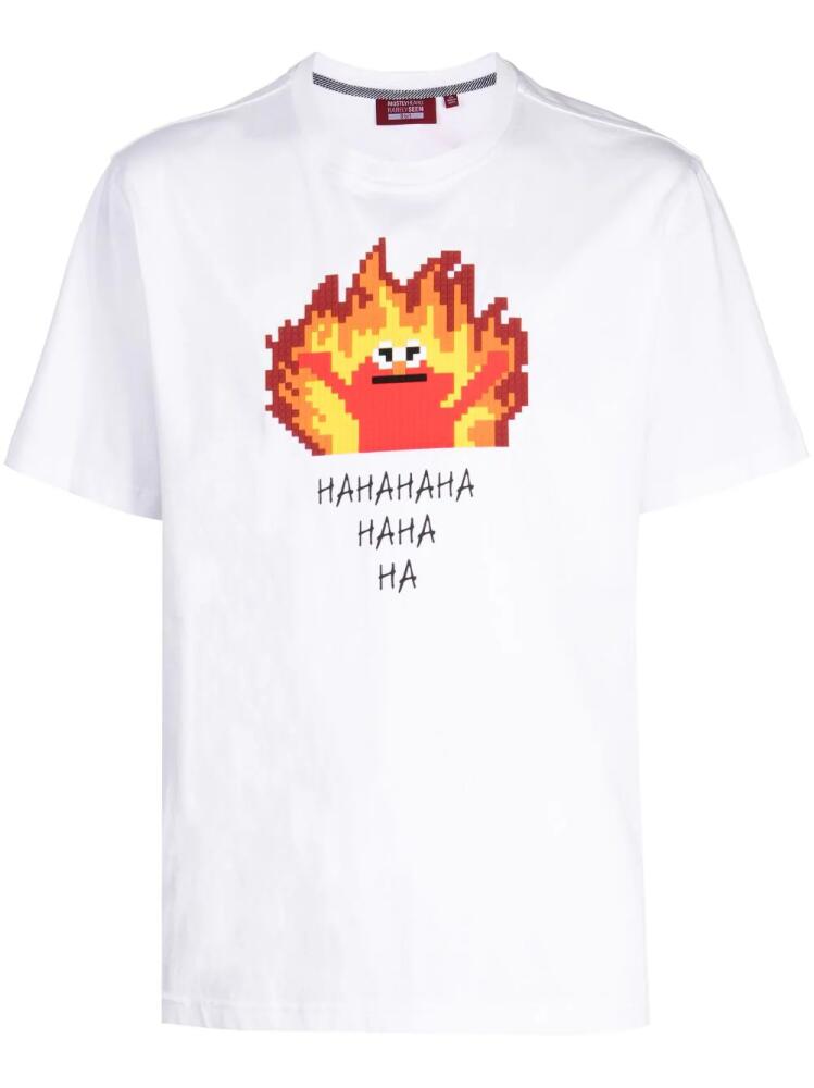 Mostly Heard Rarely Seen 8-Bit flame-print cotton T-shirt - White Cover