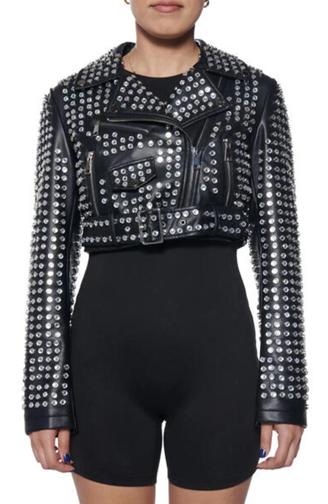 AZALEA WANG Gazette Studded Crop Faux Leather Moto Jacket in Black Cover