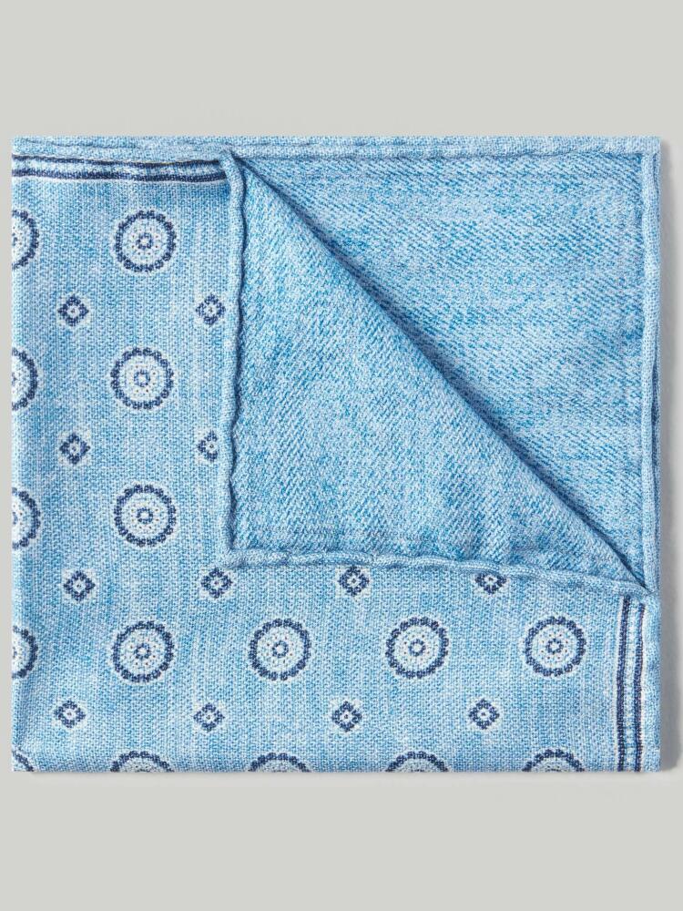 Robert Talbott Collins Reversible Silk Pocket Square in Blue/medallion Cover