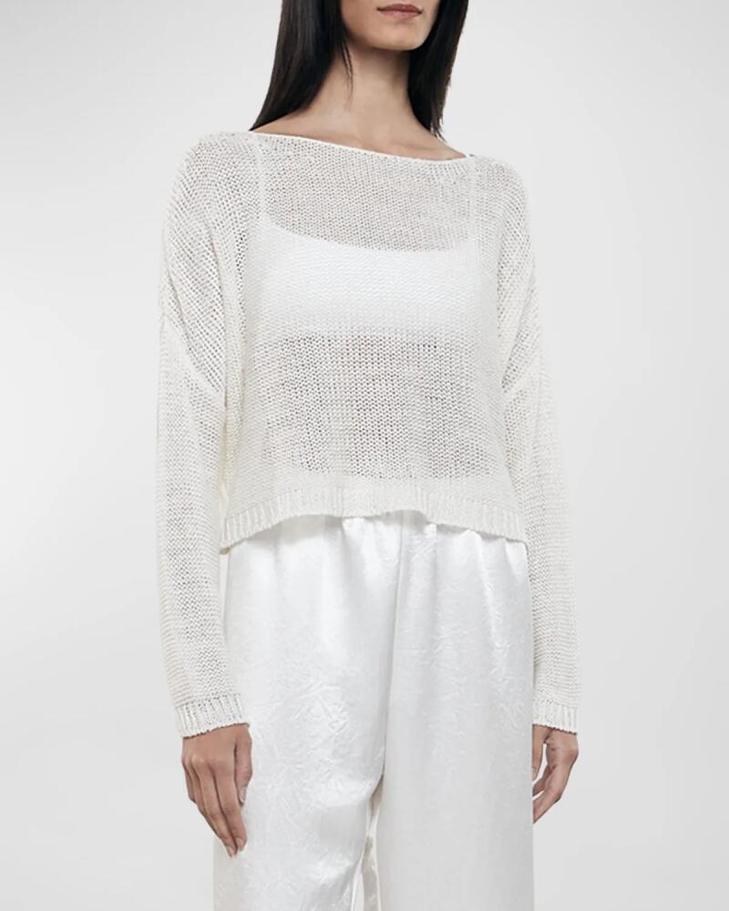 Enza Costa Linen Open-Knit Bateau-Neck Sweater Cover