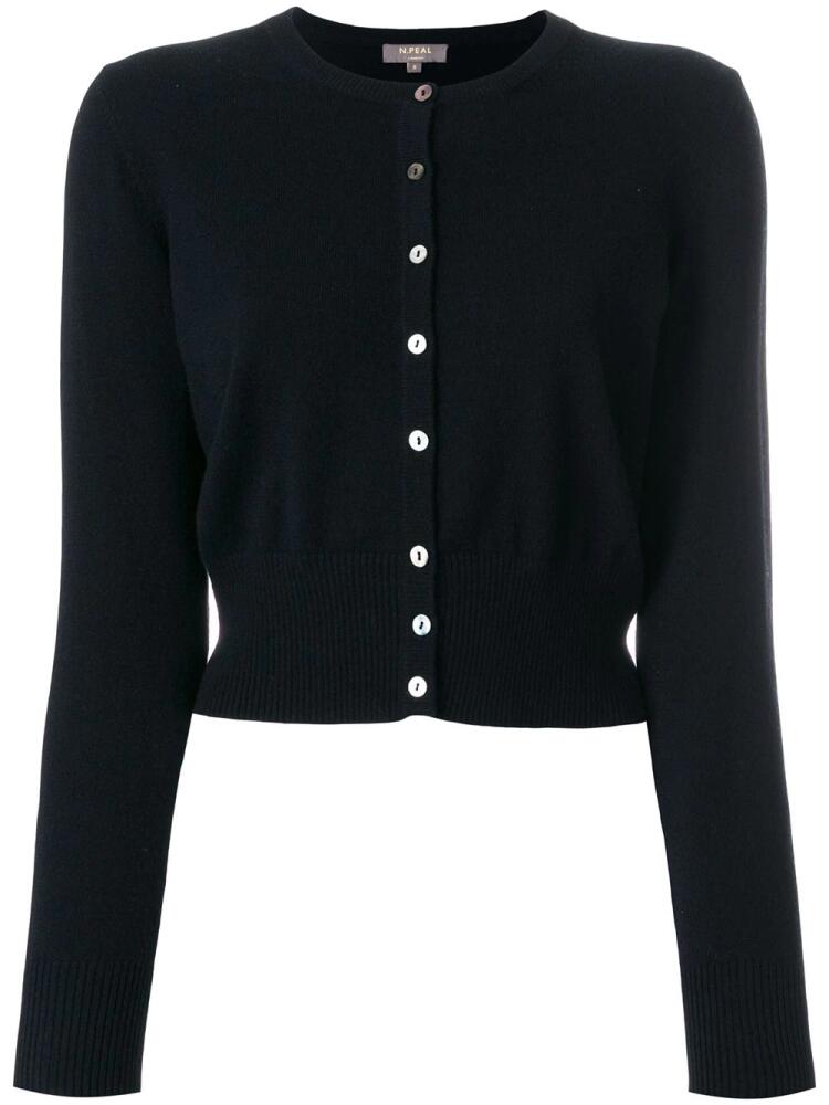 N.Peal cropped contrast button cardigan - Black Cover