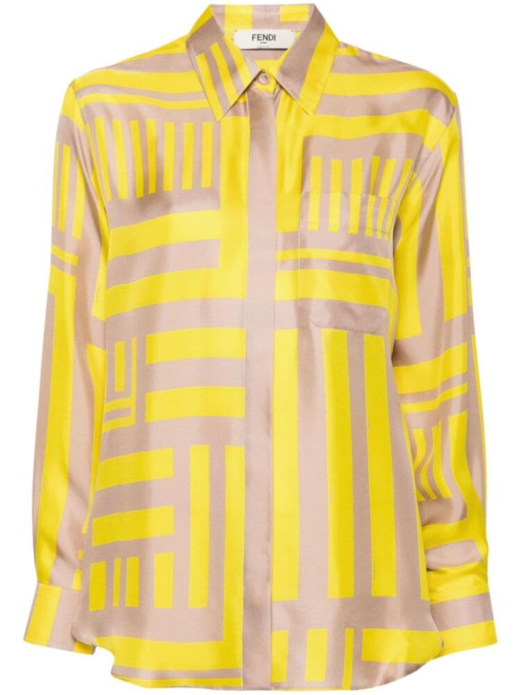 FENDI FF Labyrinth-print silk shirt - Yellow Cover