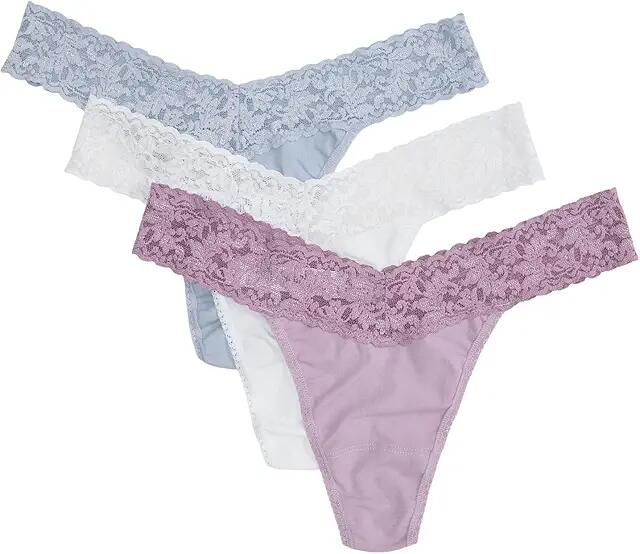 Hanky Panky Supima(r) Cotton Original Rise Thong 3 Pack (Water Lily/Dove Grey/White) Women's Underwear Cover