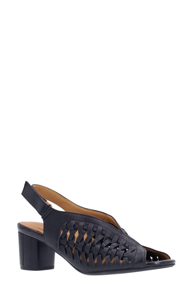 L'Amour des Pieds Myrina Basket Weave Slingback Peep Toe Sandal in Black Cover