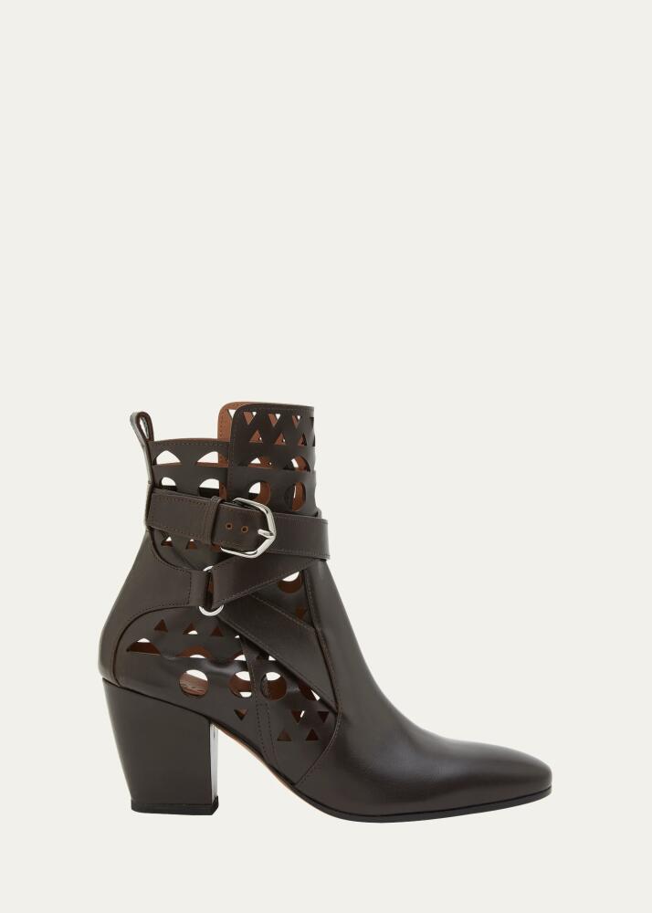 ALAIA Cutout Leather Buckle Ankle Boots Cover