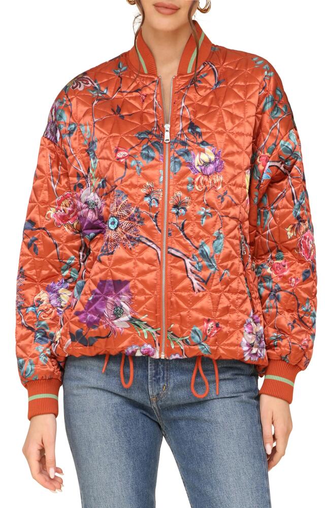 Avec Les Filles Floral Print Quilted Satin Bomber Jacket in Spice Floral Cover