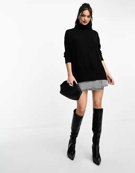 French Connection oversized turtle neck sweater with ribbed arm detail in black Cover