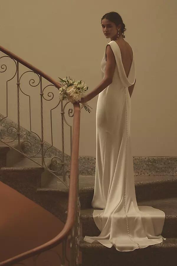 Jenny by Jenny Yoo Nessa High-Neck Draped Open-Back Satin Wedding Gown Cover