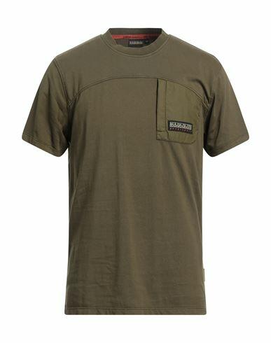 Napapijri Man T-shirt Military green Cotton, Elastane, Polyurethane Cover