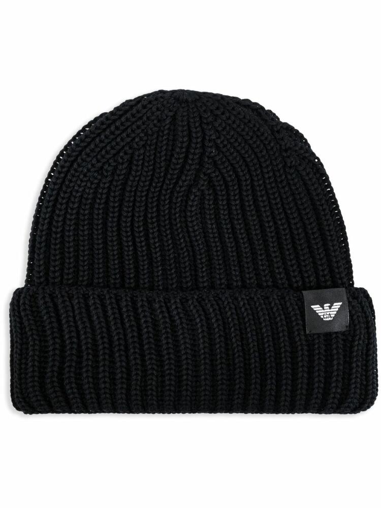 Emporio Armani logo-patch knitted beanie - Black Cover