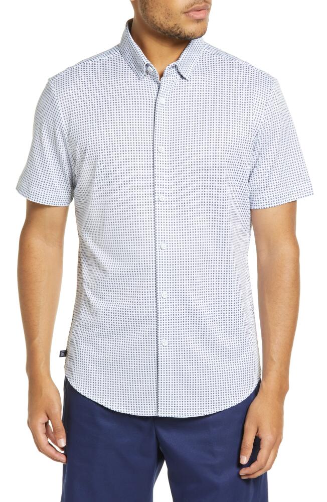 Mizzen+Main Halyard Dot Short Sleeve Stretch Button-Up Shirt in Blue Geo Twill Print Cover