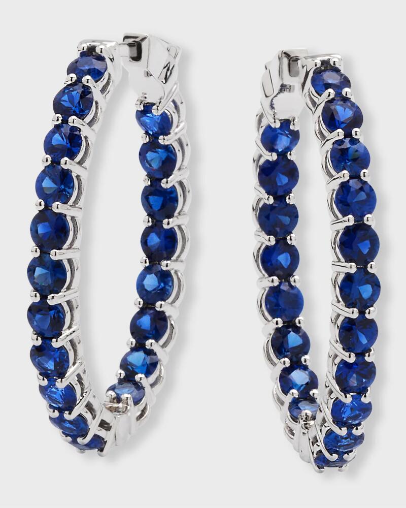 Neiman Marcus Diamonds 18k White Gold Medium Blue Sapphire Hoop Earrings, 5.13tcw Cover