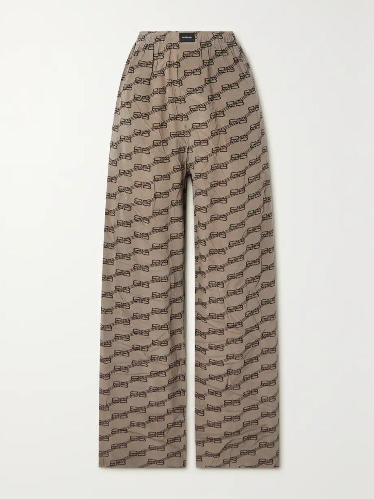 Balenciaga - Printed Crinkled Silk-crepe Wide-leg Pants - Brown Cover