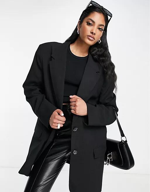 ASOS DESIGN boxy oversized grandad blazer in black Cover