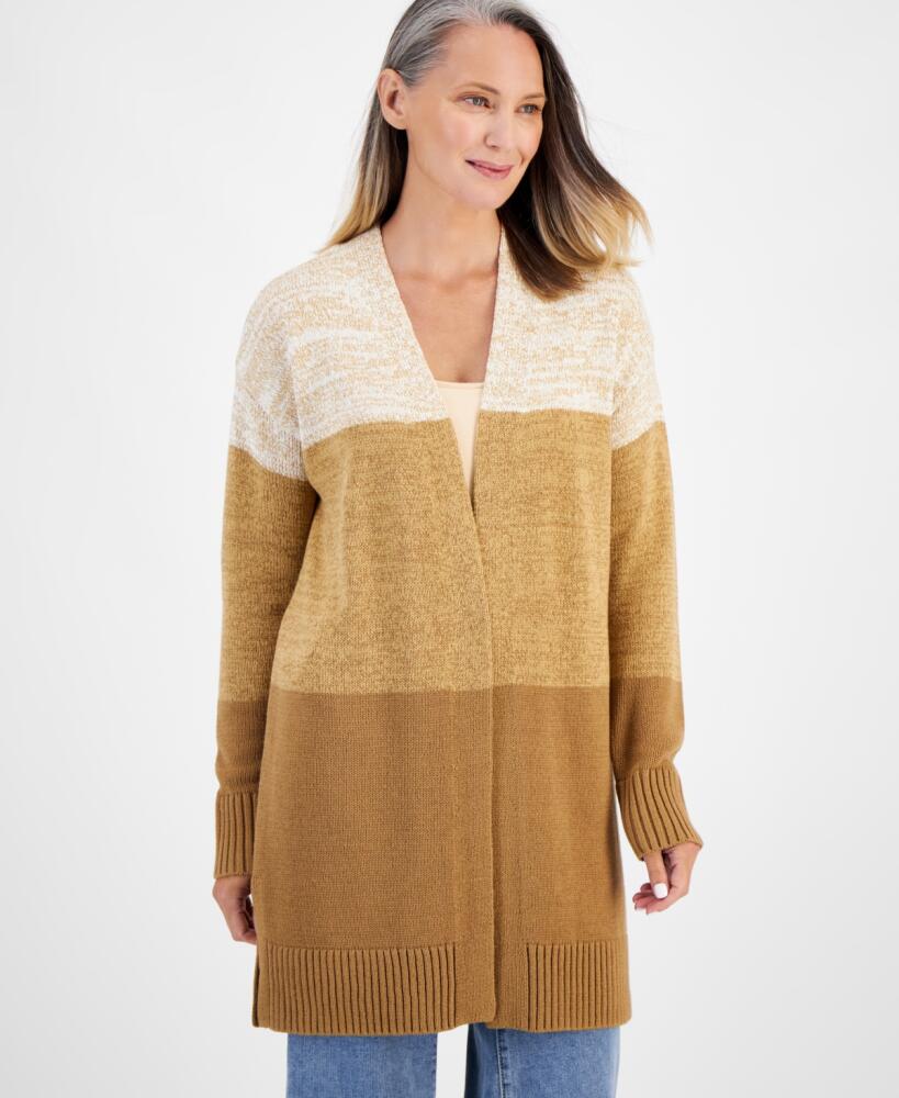 Style & Co Women's Open-Front Colorblocked Cardigan, Created for Macy's - Beige Cover