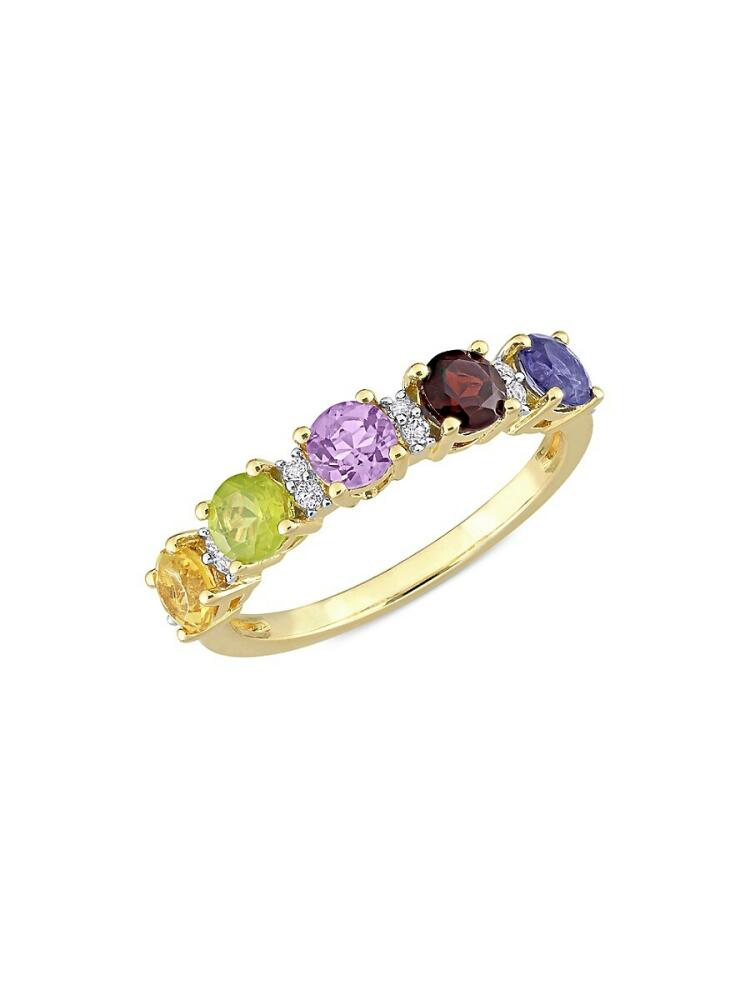 Sonatina Women's Yellow Goldtone Plated Sterling Silver & Multi Stone Semi Eternity Ring Cover