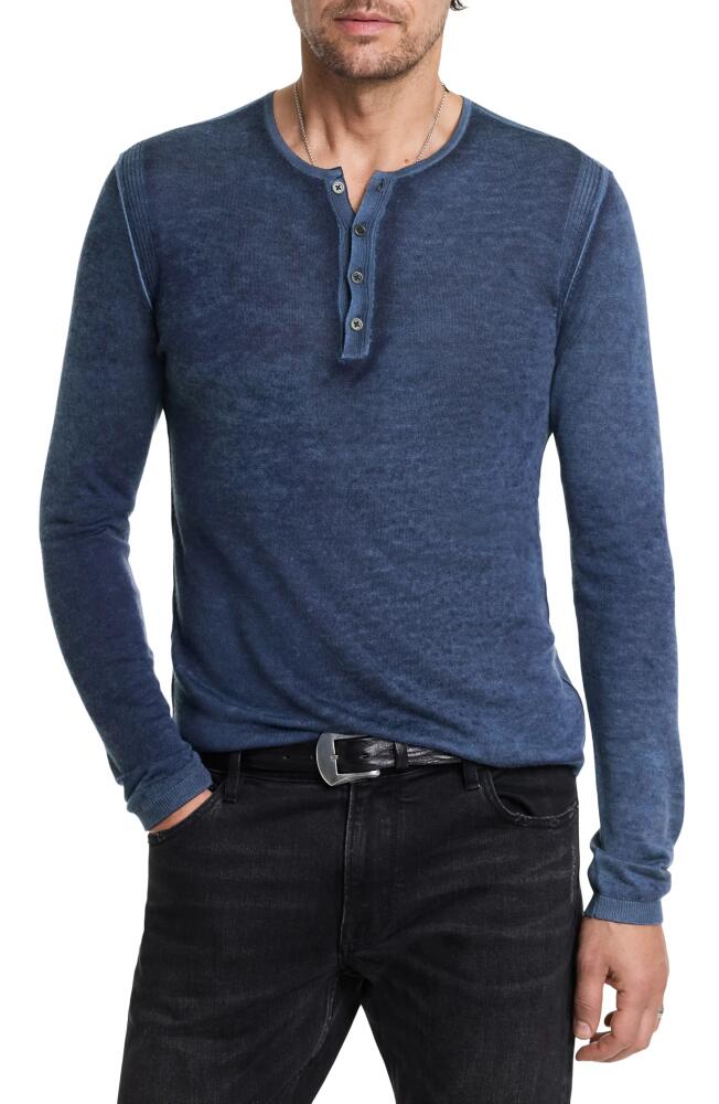 John Varvatos Christie Silk & Cashmere Henley Sweater in Navy Cover