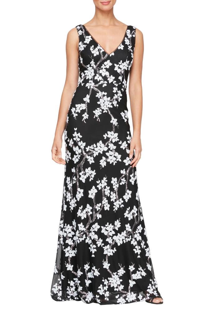 Alex Evenings Sequin Floral Gown in Black White Cover