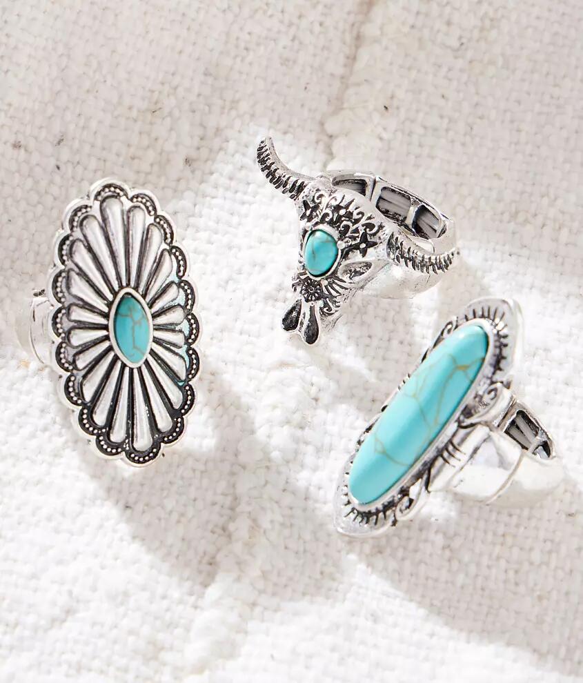 Sterling & Stitch 3 Pack Western Turquoise Ring Set Cover