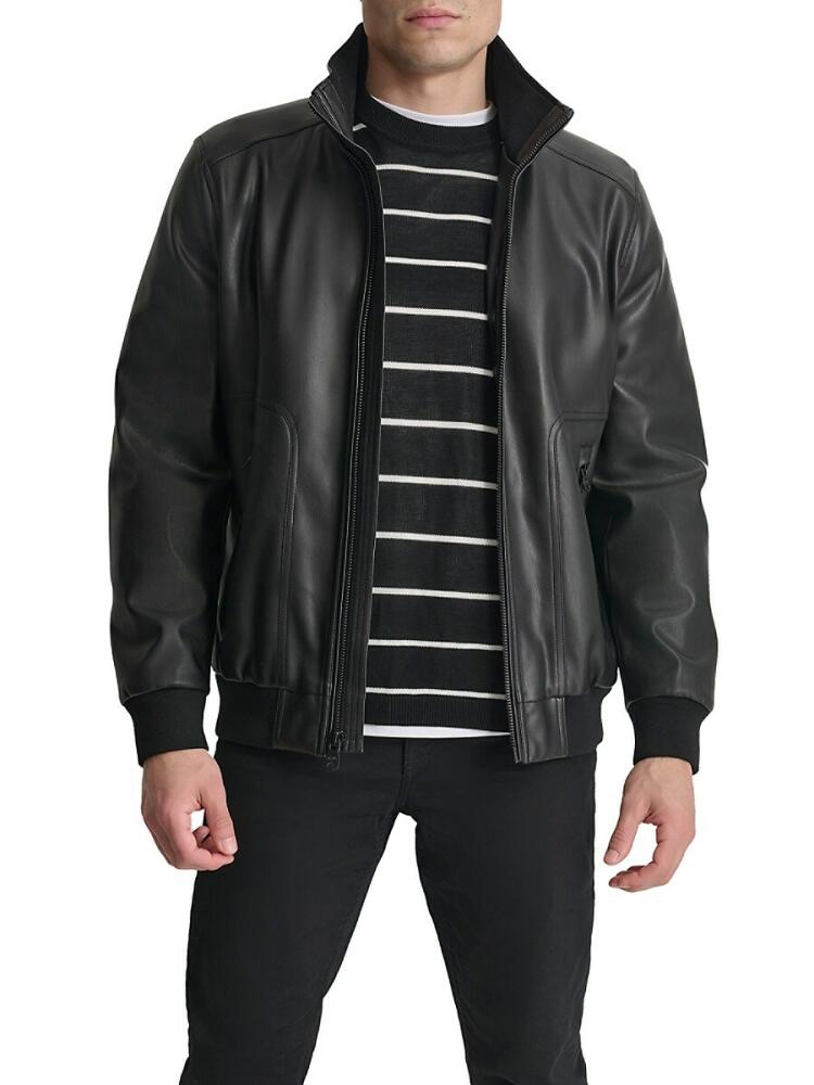 DKNY Men's Faux Leather Bomber Jacket - Black Cover