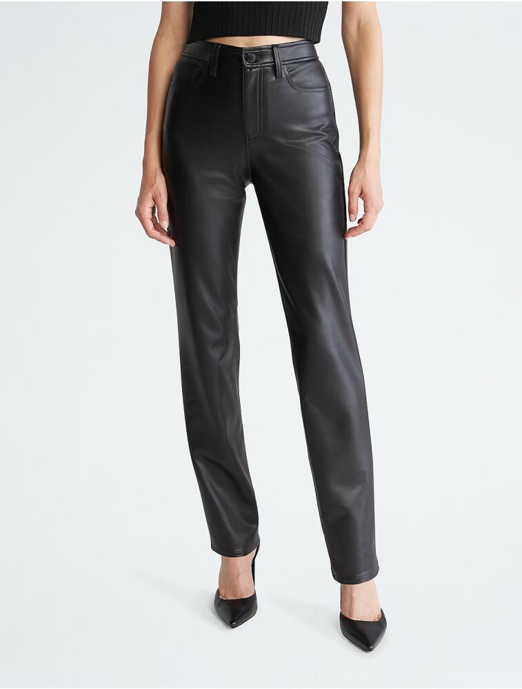 Calvin Klein Women's Faux Leather Straight Leg Pants - Black Cover