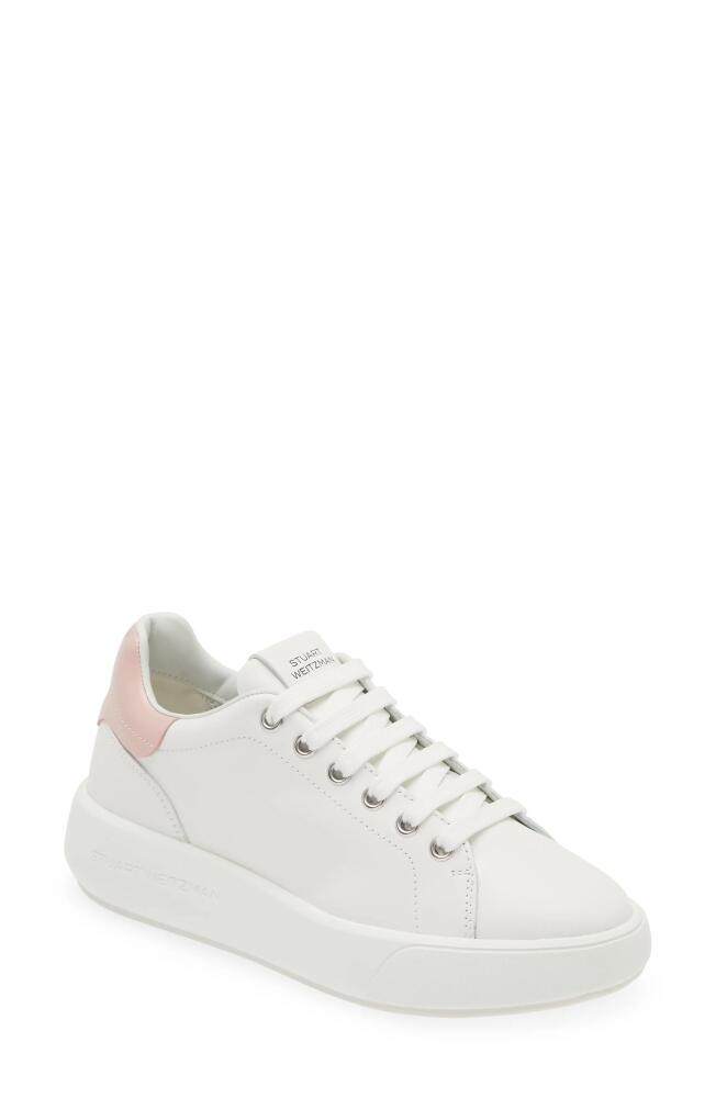 Stuart Weitzman Pro Sleek Sneaker in White/Pink Calf Leather Cover