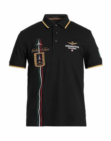 Aeronautica Militare Man Polo shirt Black Cotton, Elastane Cover