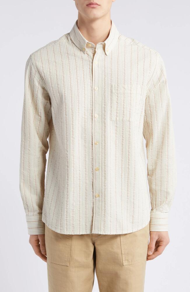 FORET Crest Dove Seersucker Button-Down Shirt in Rubber Stripe Cover