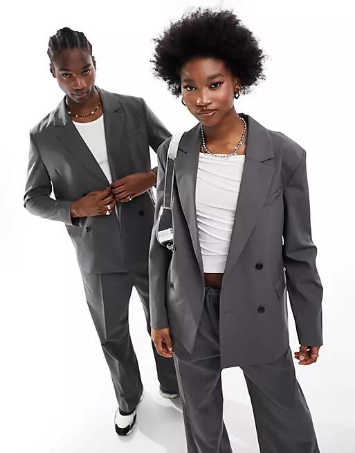 Weekday Unisex Leo regular fit blazer in dark gray exclusive to ASOS - part of a set Cover