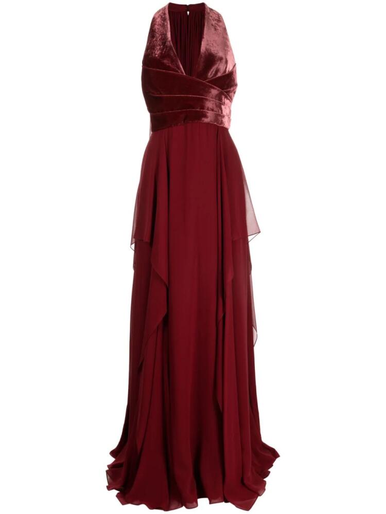 Elie Saab V-neck velvet silk gown - Red Cover