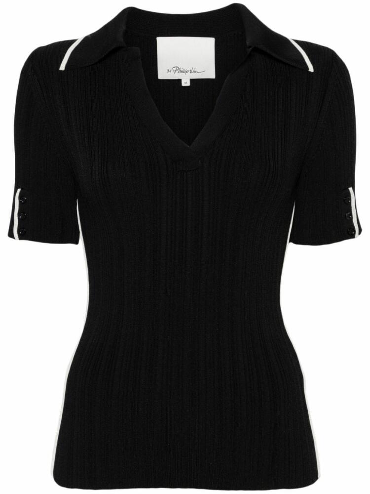 3.1 Phillip Lim V-neck ribbed polo shirt - Black Cover