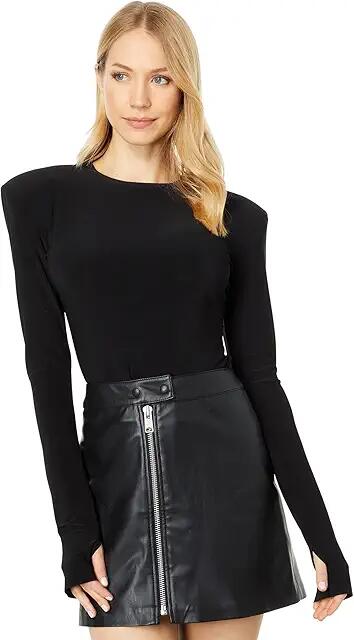 Norma Kamali Shoulder Pad Long Sleeve Crew Top (Black) Women's Clothing Cover