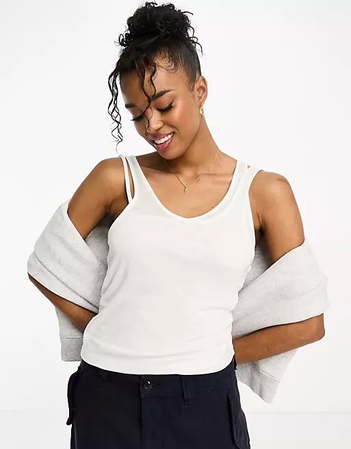 Pull & Bear layered tank top with asymmetric strap detail in white Cover