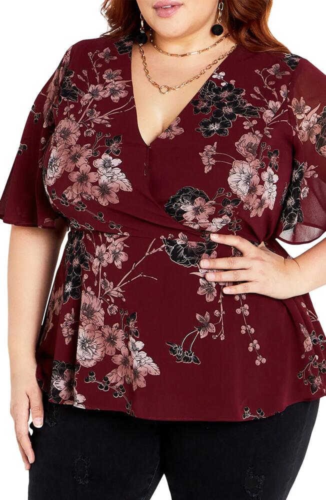 City Chic Blossom Love Tie Back Top in Ruby Bold Blsm Cover