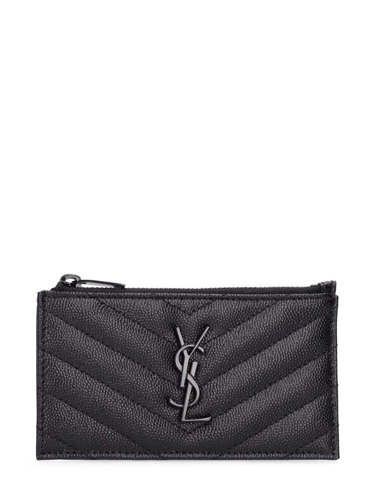 SAINT LAURENT Monogram Grained Leather Zip Card Holder Cover