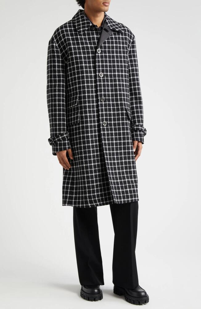 Versace Windowpane Check Wool Blend Coat in Black White Cover