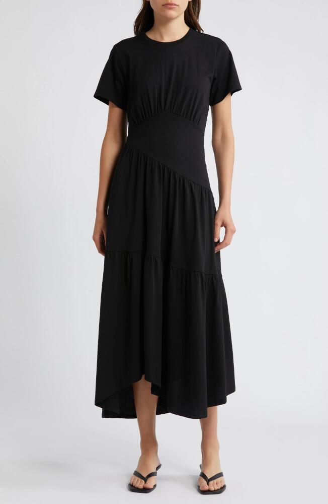 FRAME Asymmetric Tiered Ruffle Knit Dress in Black Cover