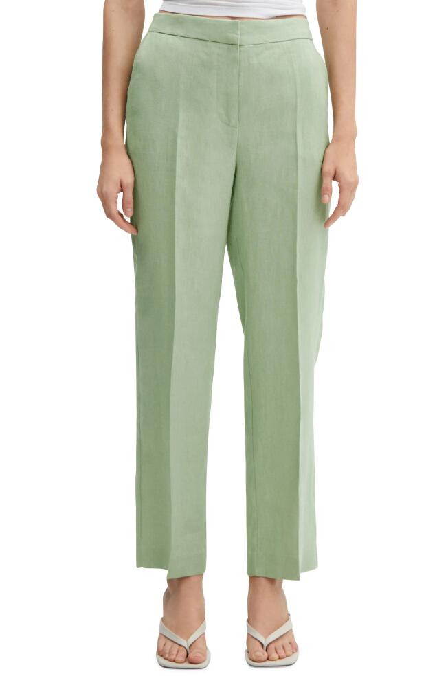 MANGO Straight Leg Linen Pants in Pastel Green Cover